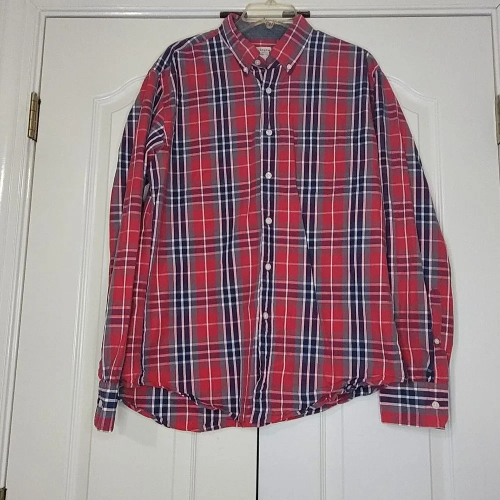 J Crew Shirt Mens Large Long Sleeve Button Up  Casual Collared Plaid Red And Blu